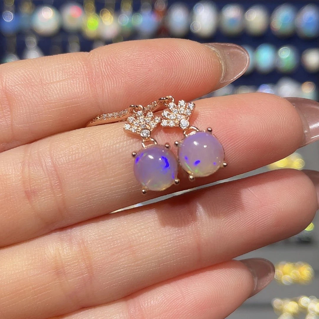 欧泊欧泊耳饰银S925镶嵌小*哦