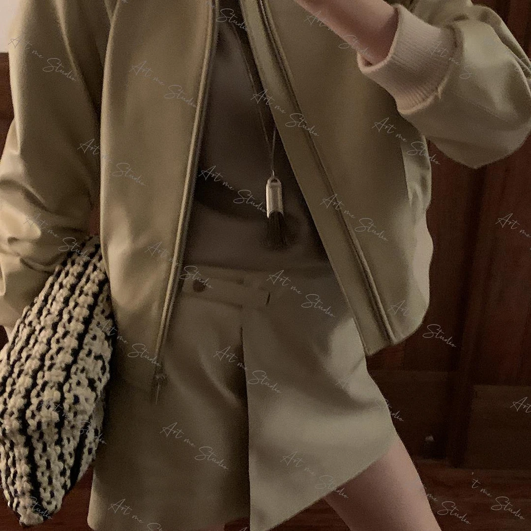 复古高级简约酷姐OOTD美拉德风日常百搭两色皮短裤裙w1768j1