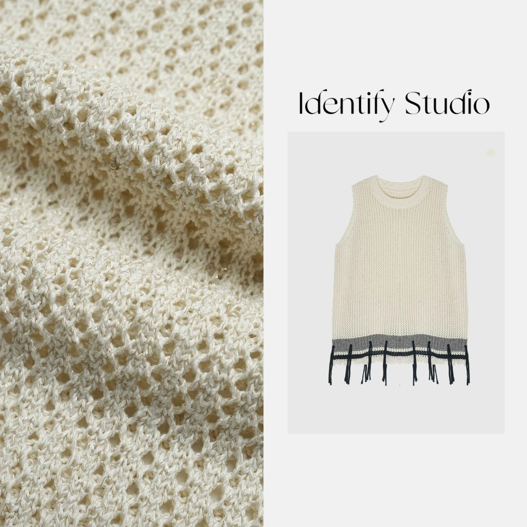 IDENTIFY"隐钰梦境"春夏新款百搭飘带撞色设计镂空背心上衣25SS