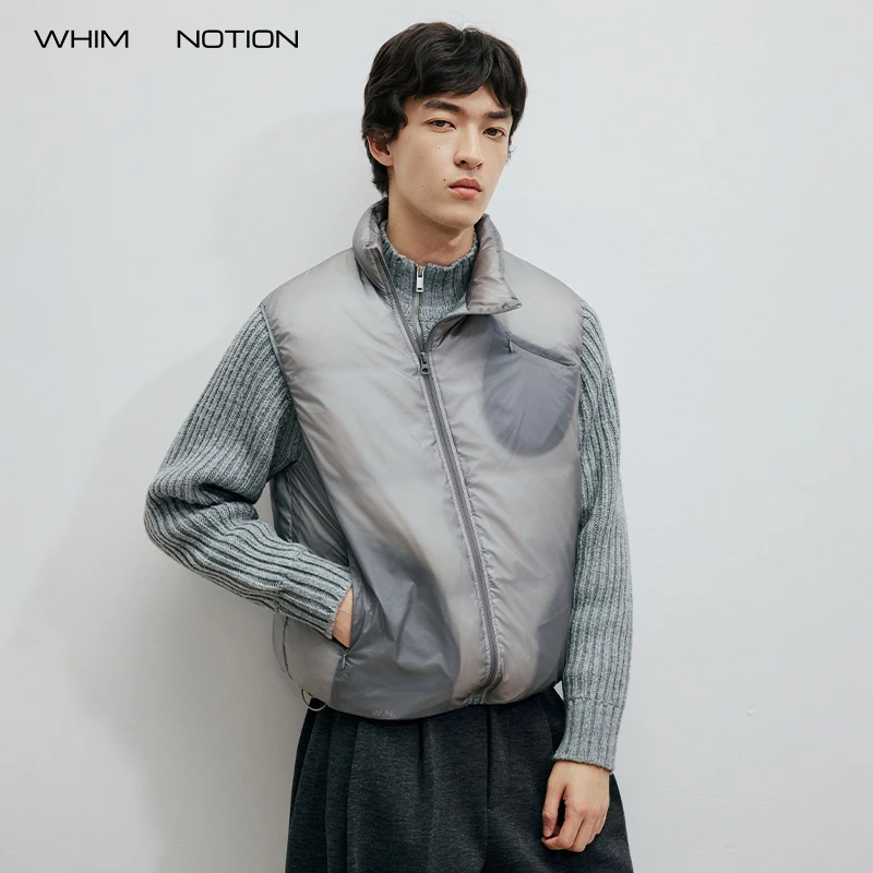 WHIMNOTION 25AW 透视结构斜拉链防泼水羽绒马甲超轻量化90白鸭绒