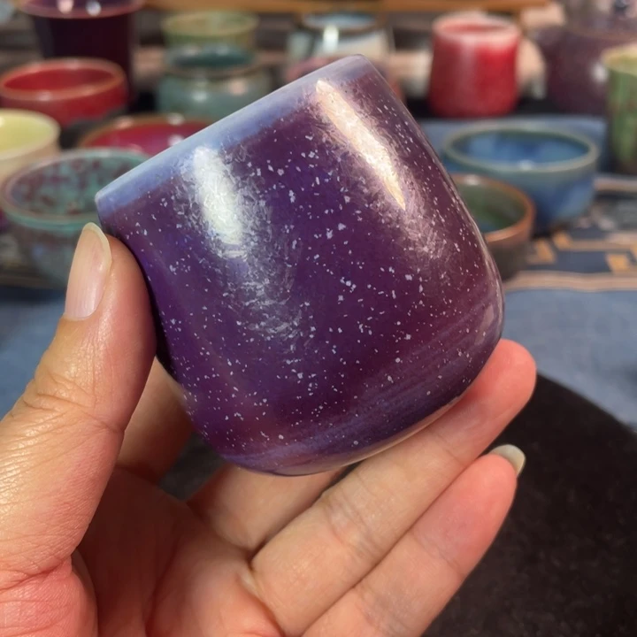 摆件钧瓷紫夜星辰手握杯