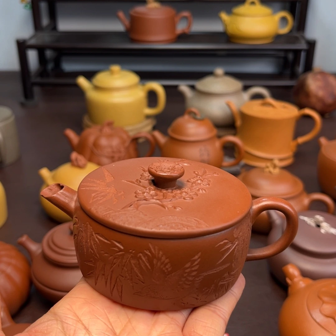 紫砂茶壶100cc红降手工制作原矿紫砂