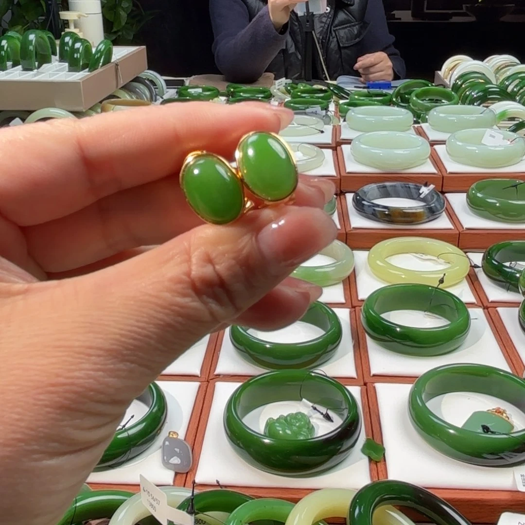 和田玉耳饰银S925镶嵌