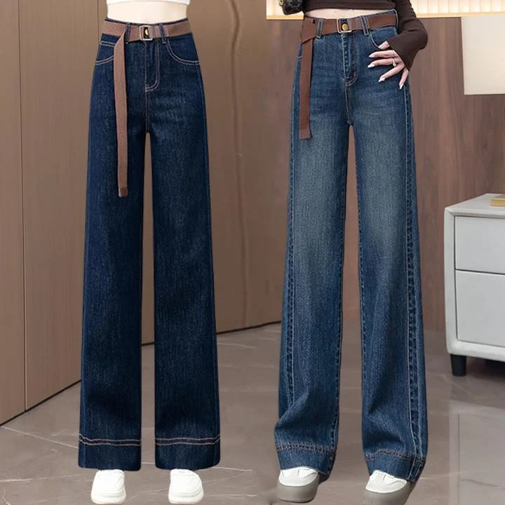 时尚窄版牛仔裤女2025年春秋新款高腰显瘦宽松梨形身材遮胯阔腿裤