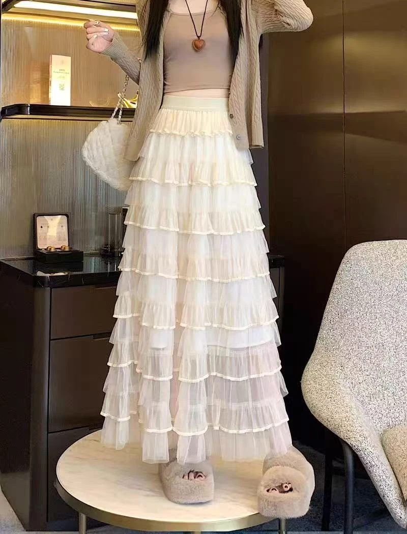 151-200春夏新款百搭不规则显瘦网纱半身裙