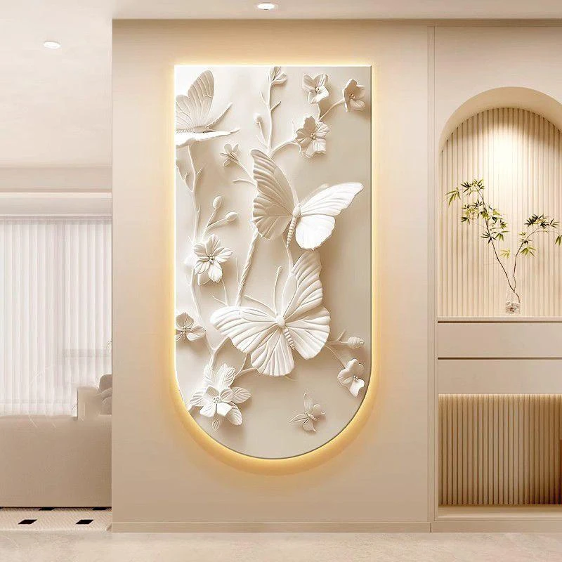 奶油风玄关装饰画蝴蝶治愈系走廊尽头挂画高级感入户门正对墙壁画