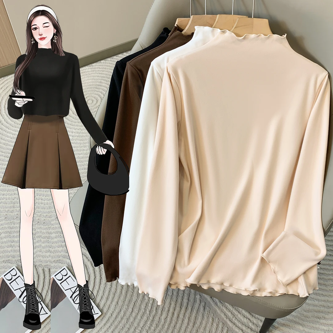 哺乳服外穿半高领德绒打底衫女秋冬洋气内搭保暖长袖木耳边上衣