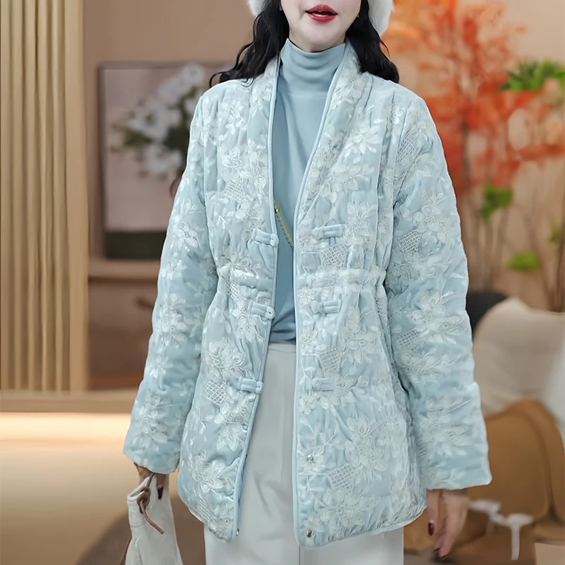 霖优【浪漫花房】新年战袍民族风重工棉服外套女冬季盘扣中式小棉袄