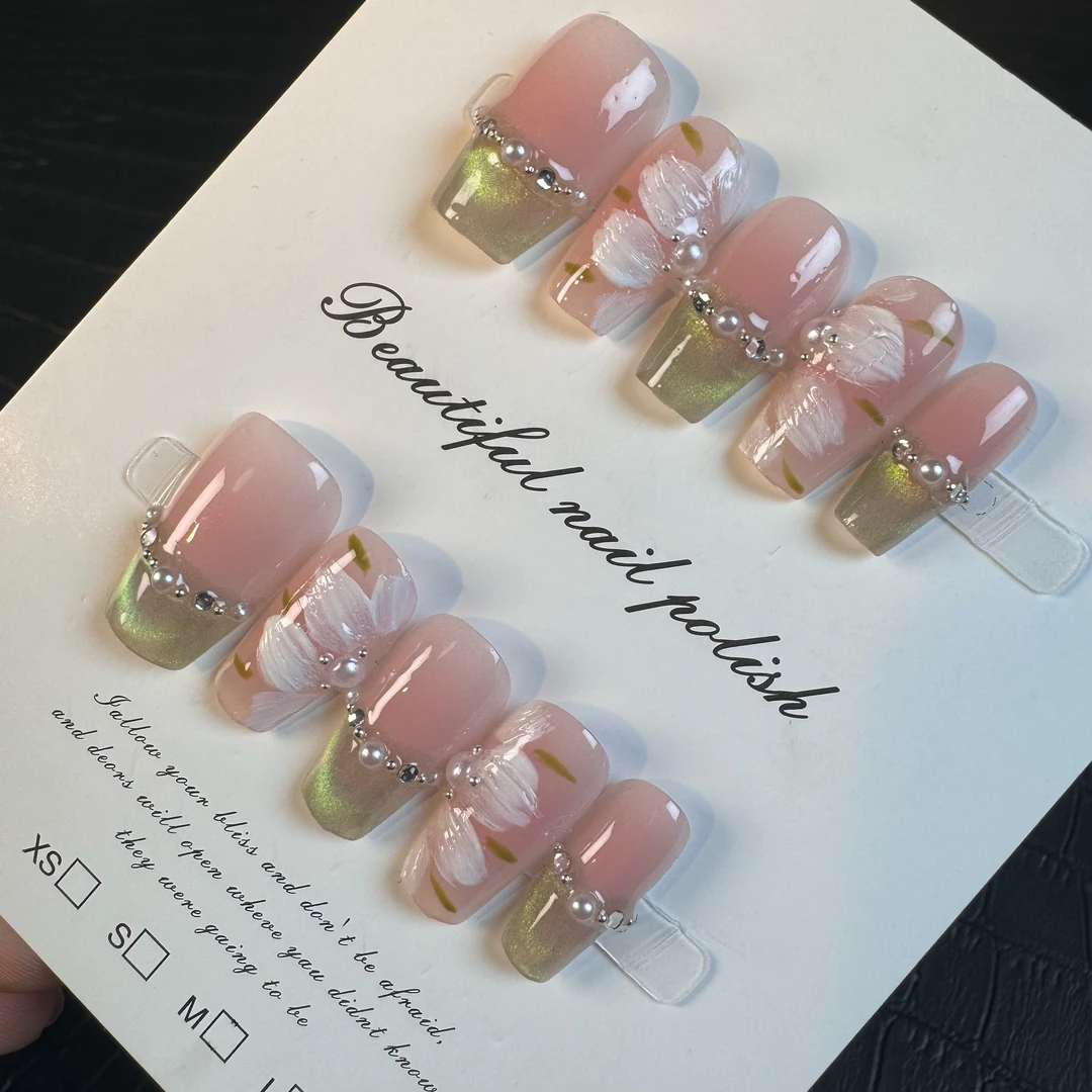 【一鹿家】绿野仙踪手工穿戴甲裸色腮红手绘法式猫眼气质显白