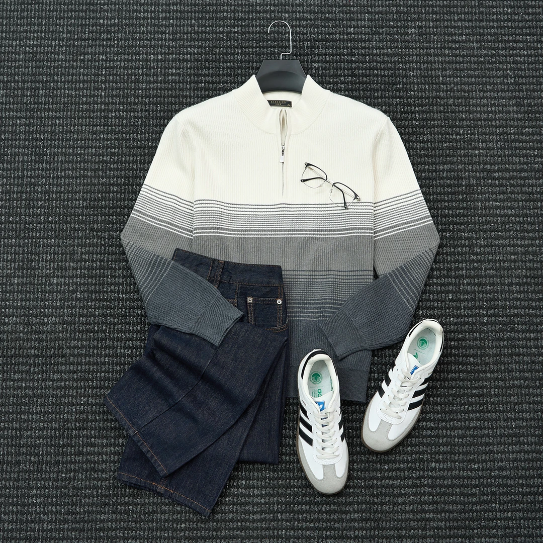 Gentrix·冬季保暖重磅男士商务休闲百搭半拉链加厚针织毛衣上衣男