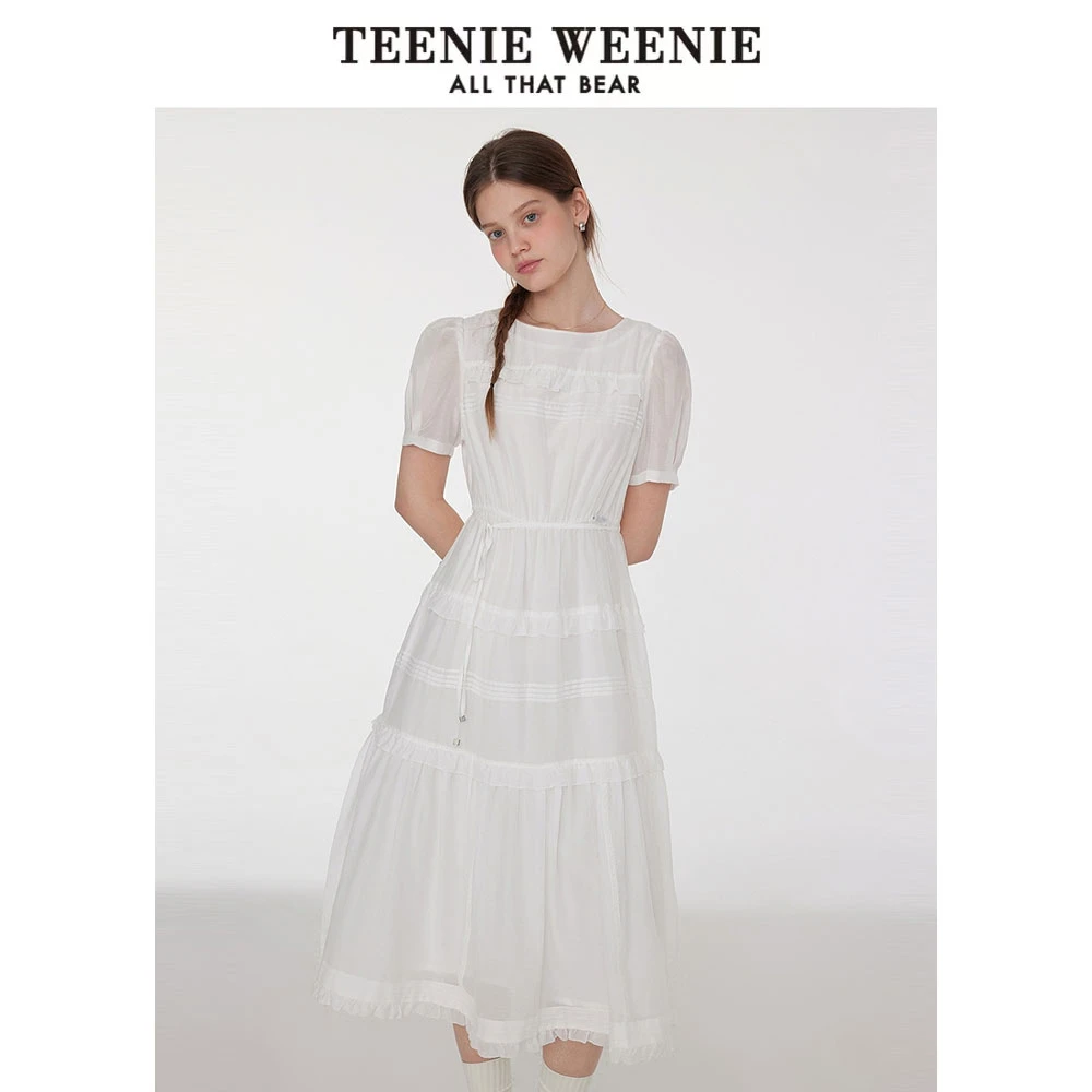 【棉丝混纺】TeenieWeenie小熊25夏新款优雅淑女连衣裙TTOW252501T