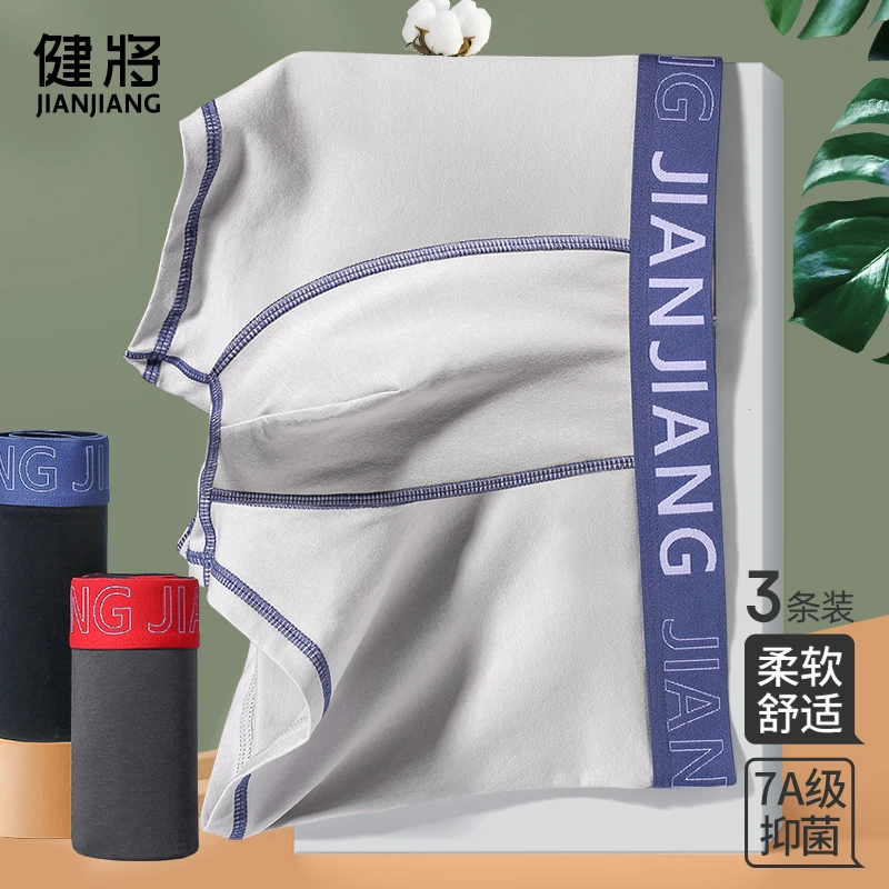 健将男士内裤长绒棉抗菌平角潮流舒适宽松个性青少年透气四角内裤