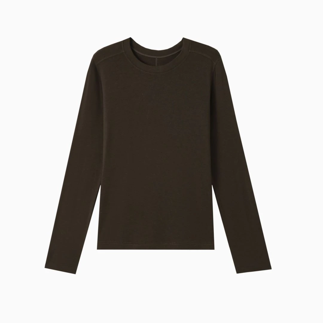 兰精天丝绵羊毛打底衫女圆领纯色简约百搭显瘦长袖T恤衫 9936