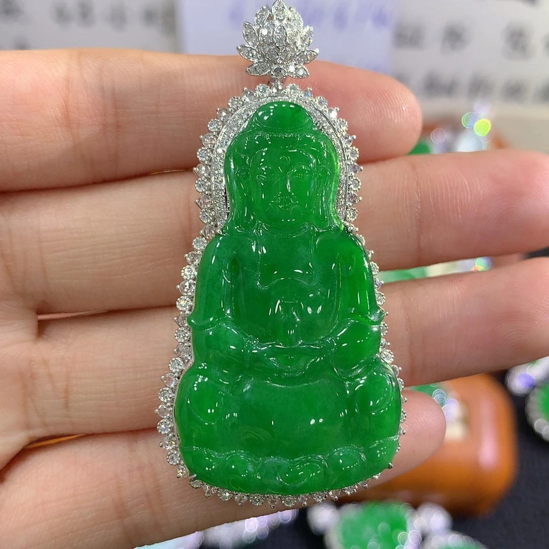 翡翠18K金镶嵌吊坠(不含链)观音