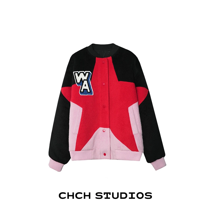 JY2WT1926撞色五角星眼睛潮百搭秋冬新款棒球服外套女