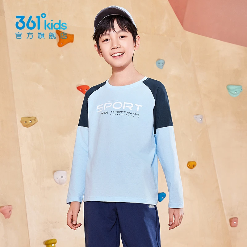 361°kids春秋简约男女童长袖T恤纯棉透气运动中大童卫衣N32433201