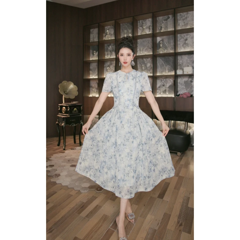 六爻定制 法式赫本风名媛显瘦优雅时尚连衣裙 21778