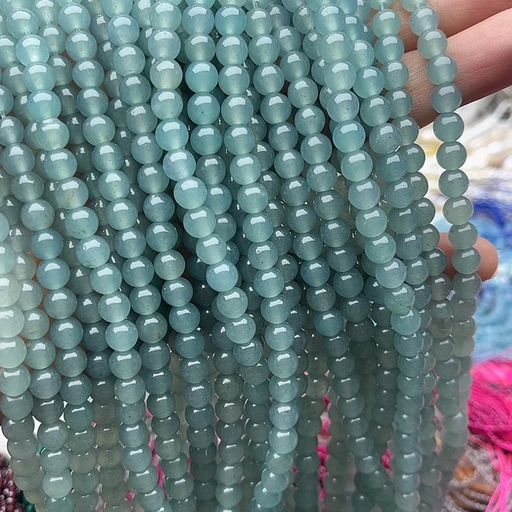 玛瑙/玉髓未镶嵌珠宝半成品2条6mm蓝水色和田玉