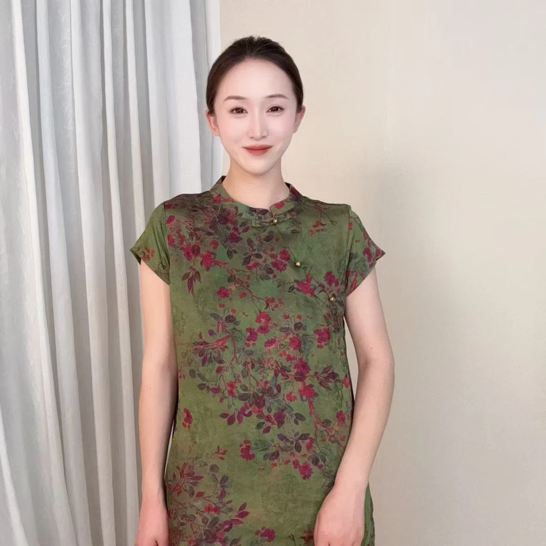 【嫣红】2025夏新款香云纱国风新中式奥黛裙-SBY