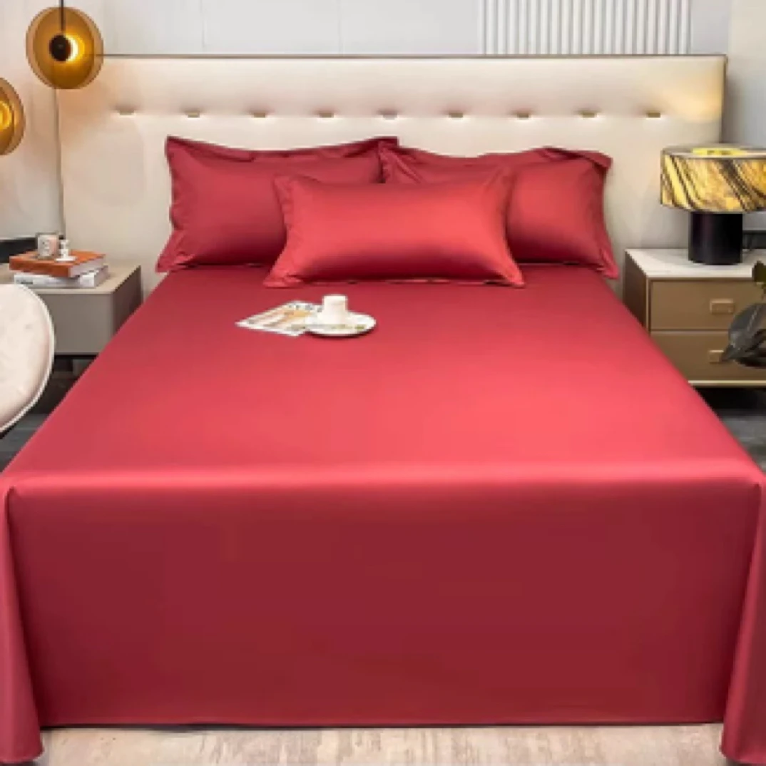 长绒棉纯色红床单245*250～K562微瑕