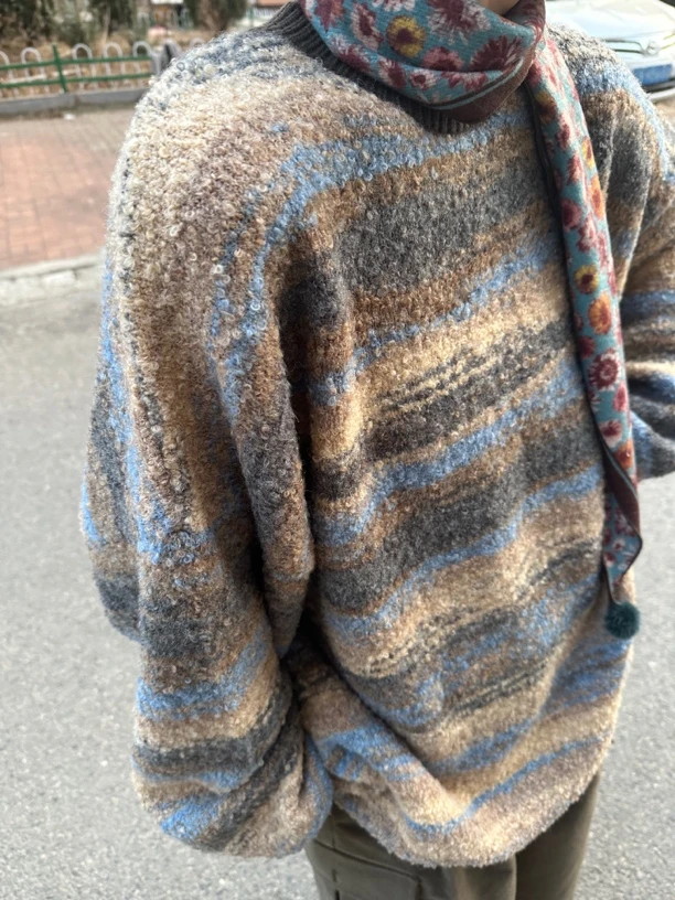 韩国新款咖色条纹大板毛衣（no退换）