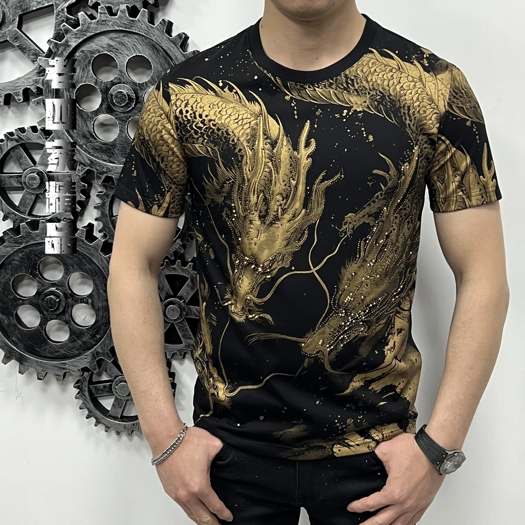 W223男士群龙图霸气侧漏高品质个性男士圆领短袖