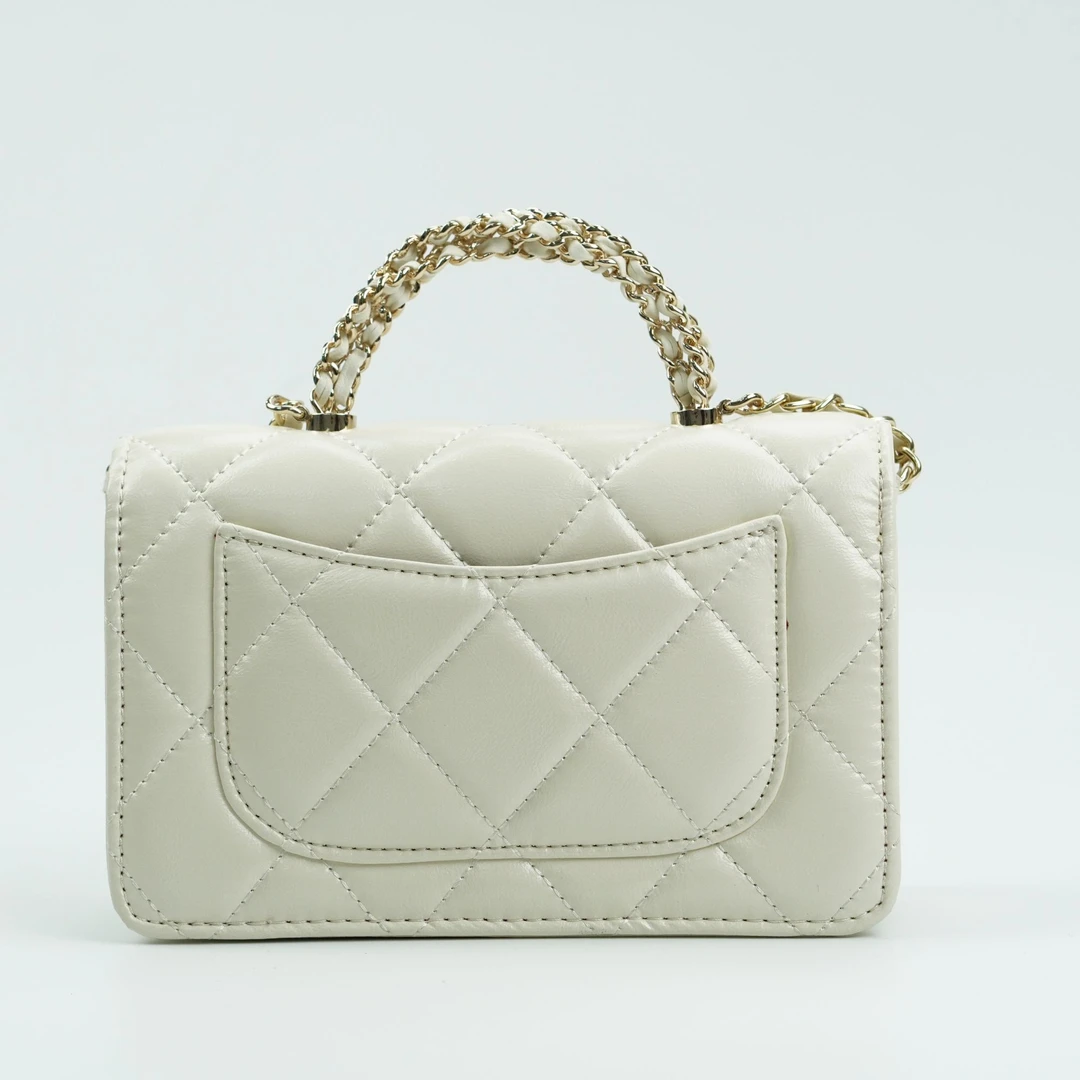 6816#链条小方包设计感手柄手提斜挎包洋气菱格通勤女包