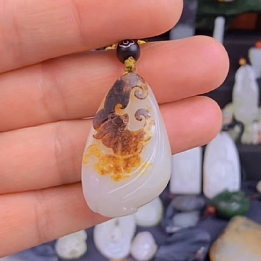 和田白玉挂件福寿如意