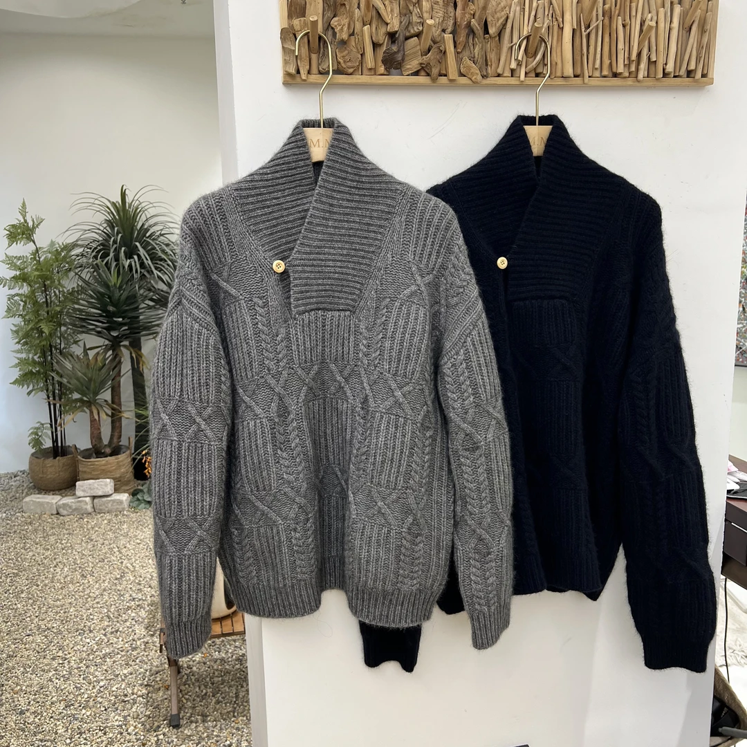 法式慵懒风 2025时尚软糯亲肤肌理感女士百搭立领羊毛纯色毛衣女