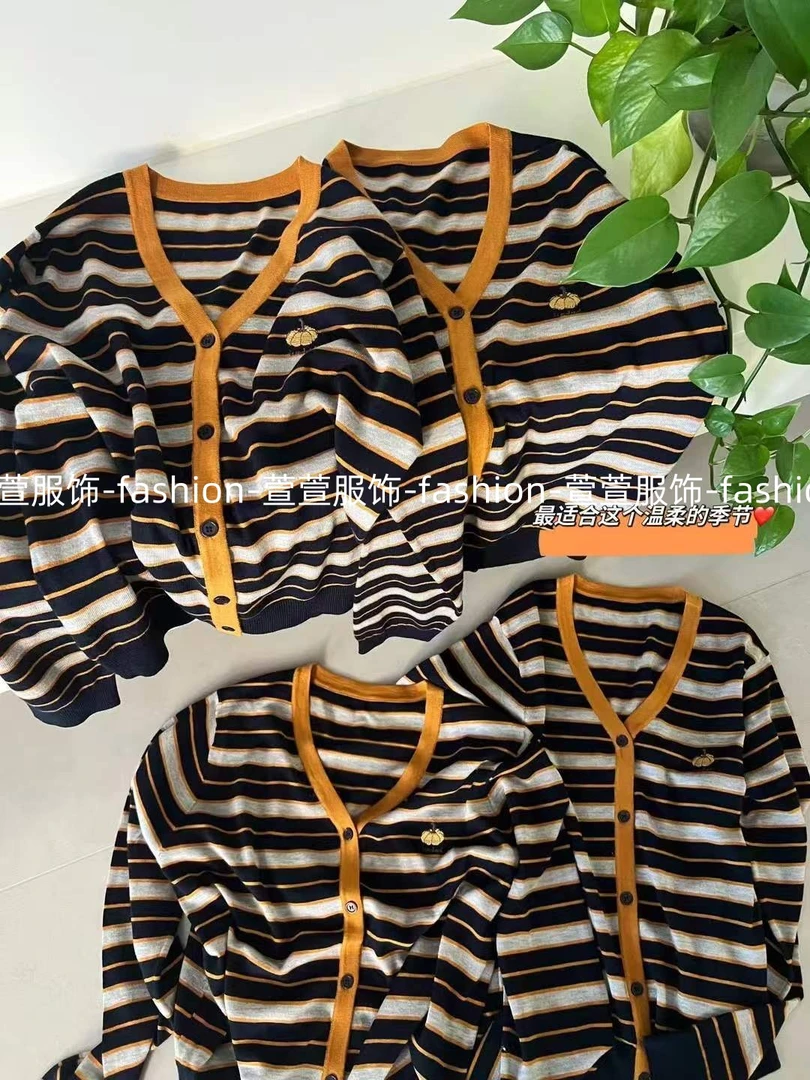 【萱萱服饰】ZZ1275秋季新款设计师款南瓜条纹洋气个性针织开衫女