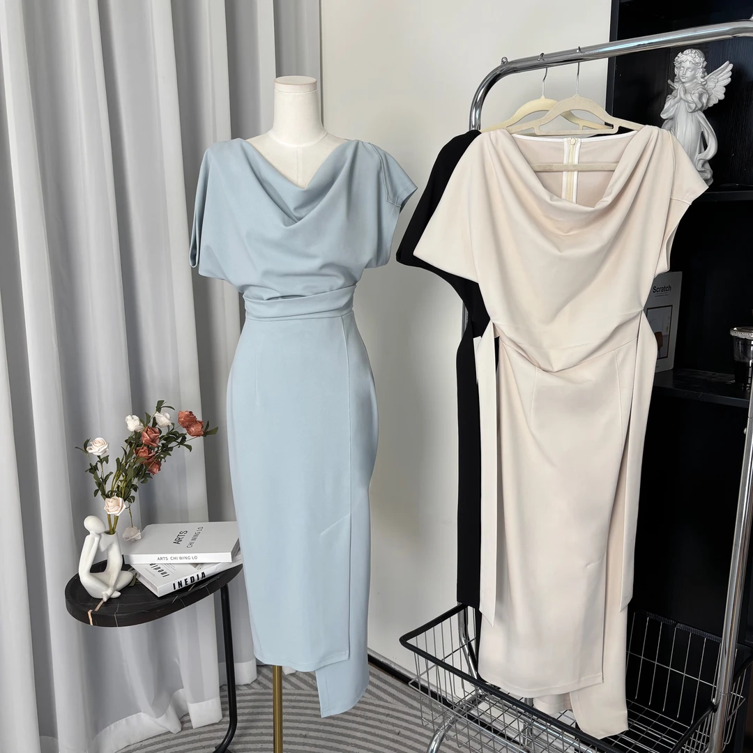 拉夏贝尔25夏新显瘦气质小众轻奢赫本风长裙礼服连衣裙 15281 MCK