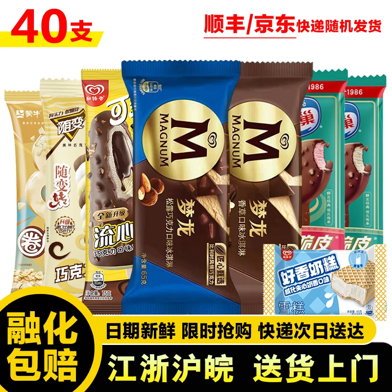 40支雪糕组合 梦龙松露香草威化牛奶可爱多流心棒棒蓝莓巧克力圈圈脆随变转飞鱼香草草莓冰淇淋网红雪糕