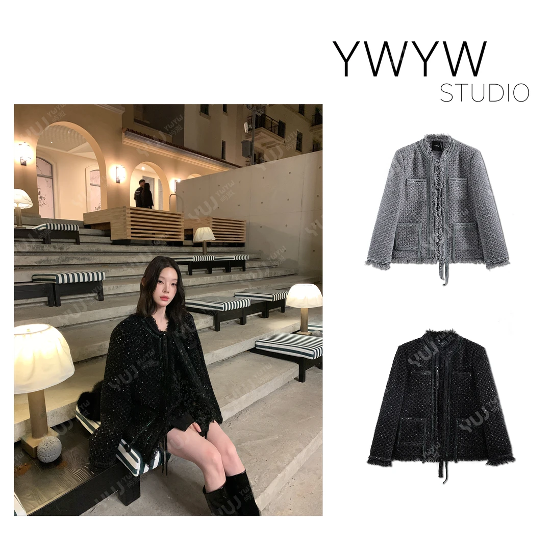 【YWYW25F/W】秋冬气质亮片包边拉毛保暖夹棉小香风外套5733