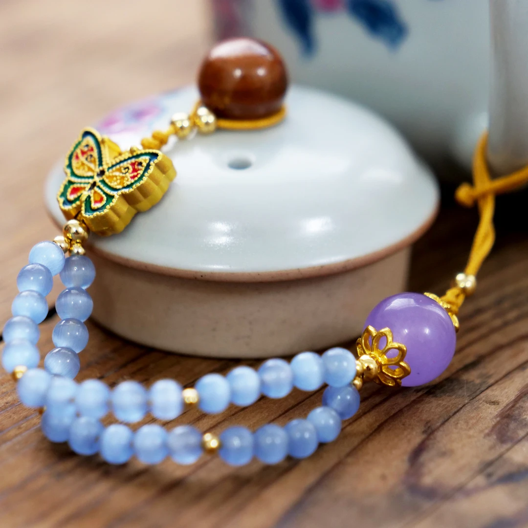 四海【华箐堂斗彩蝴蝶文旦壶的壶绳】纯手工茶道零配