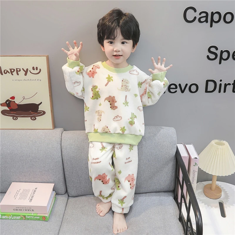 男童睡衣套装秋冬珊瑚绒亲肤柔软毛绒1-3岁儿童萌宝宝家居服小童2