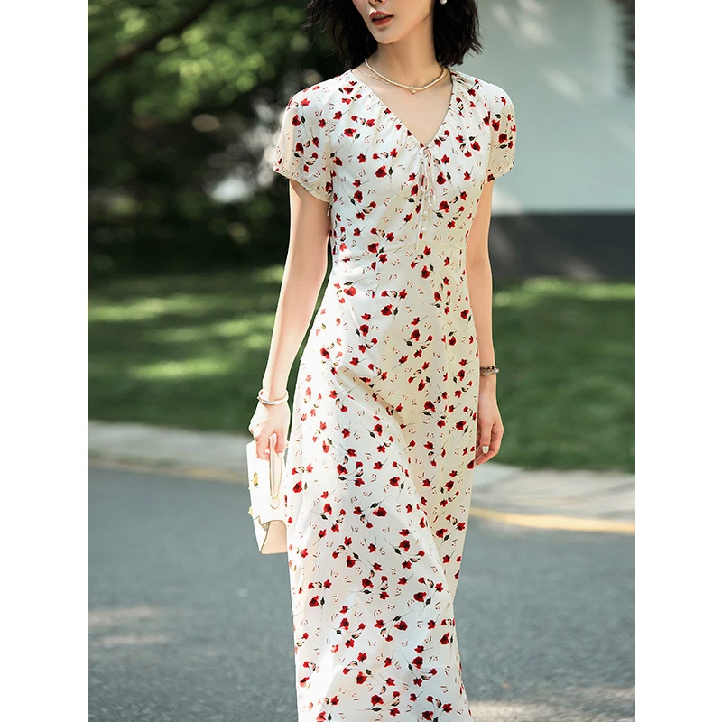 年轻版桑蚕丝连衣裙女小个子2025夏季新款裙子法式真丝长裙A字裙