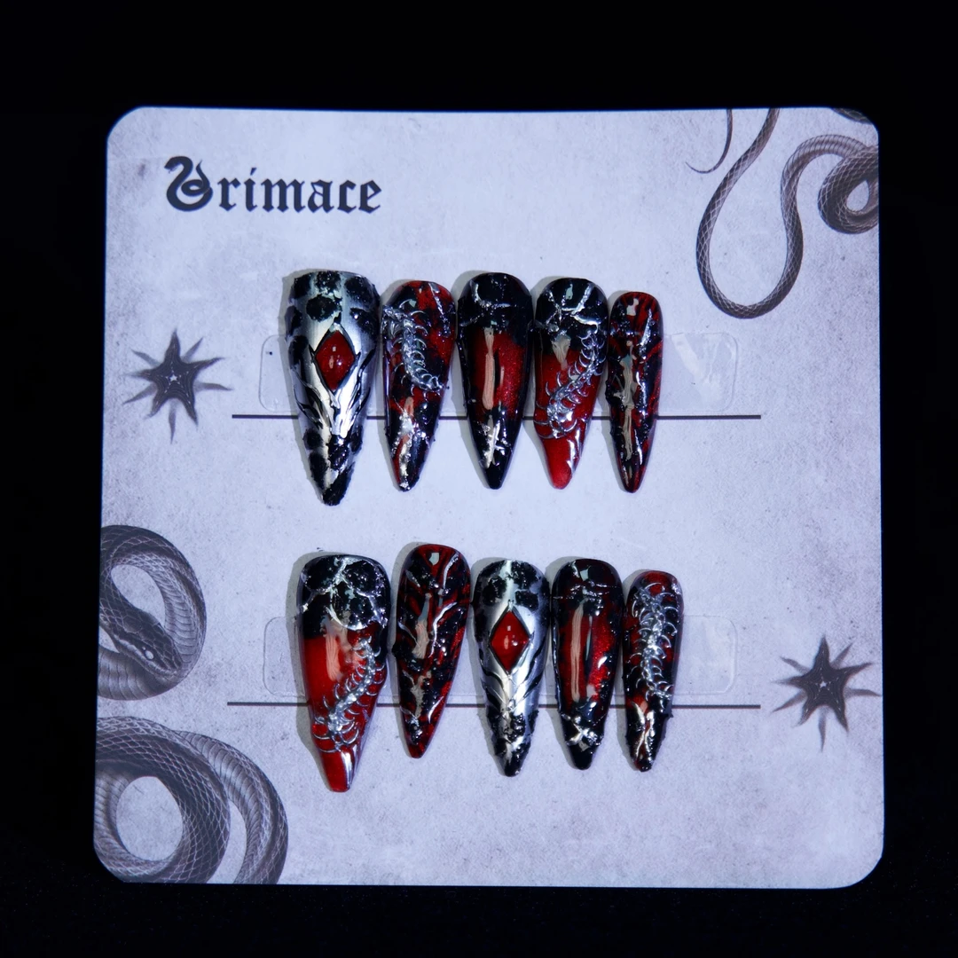 【亡灵回响】怪相录纯手工穿戴美甲原创设计长尖甲