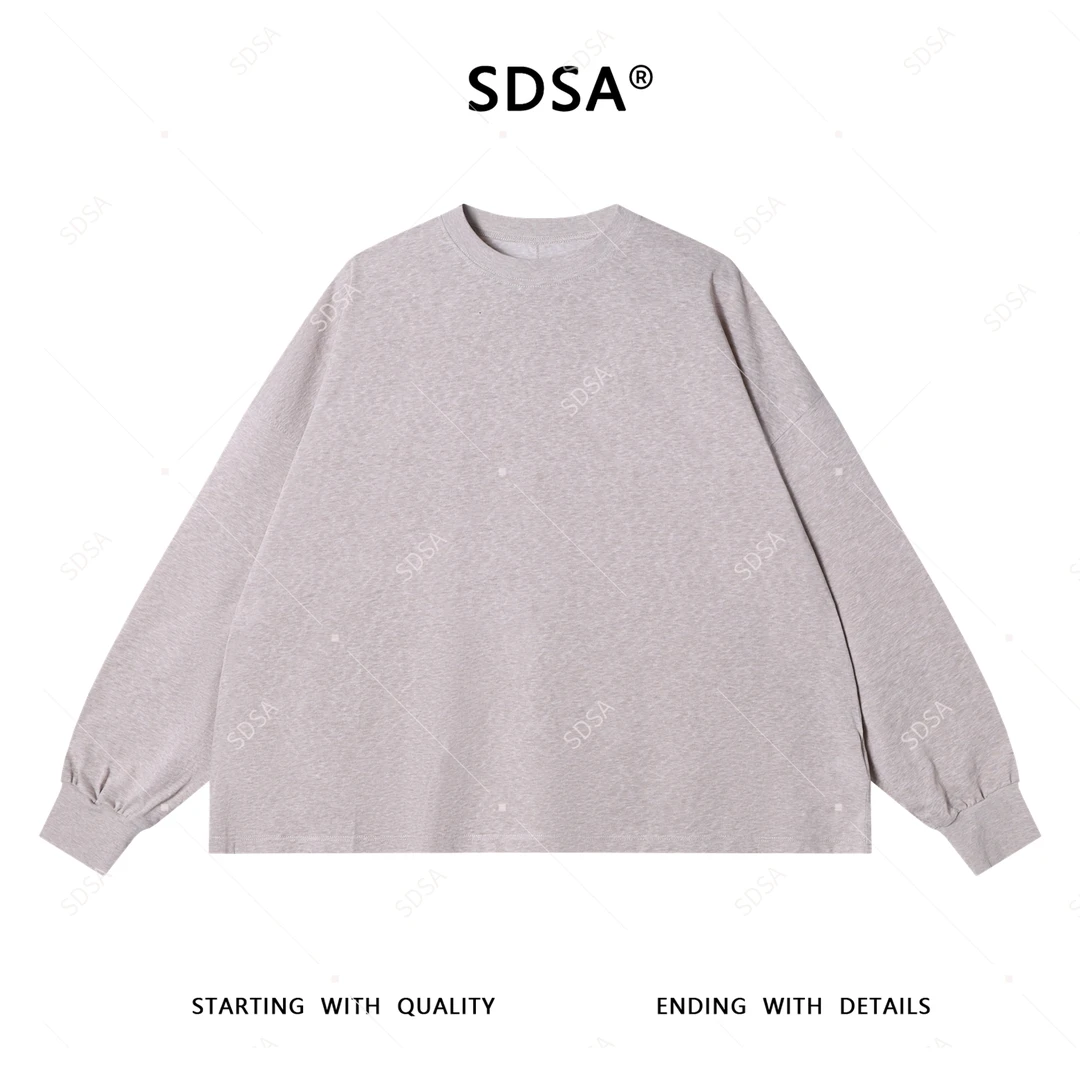 SDSA男士2025新款轻奢痞帅男装宽松简约纯色圆领长袖T恤复古百搭