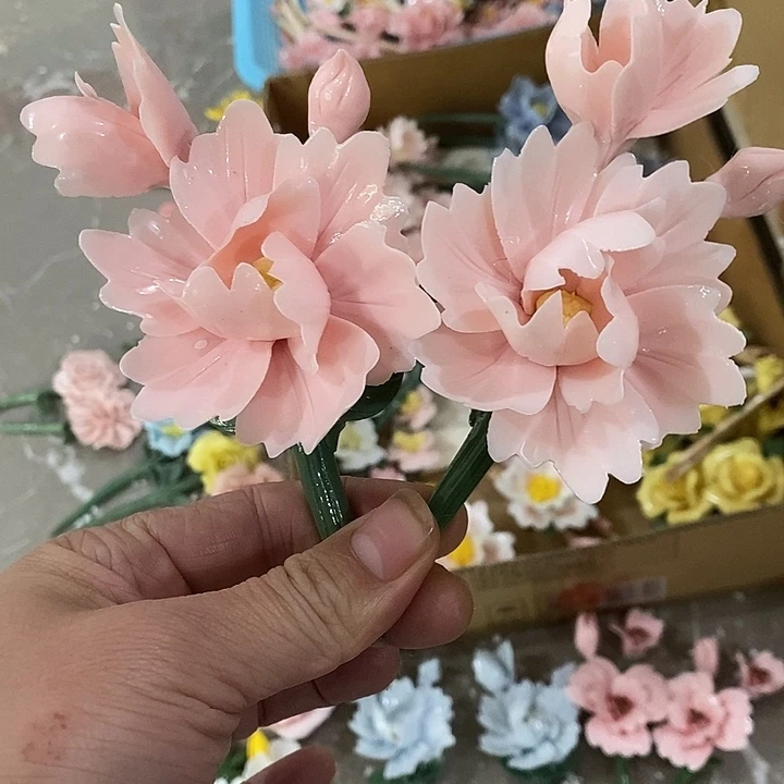 瓷片纯手工陶瓷花摆件1瑕