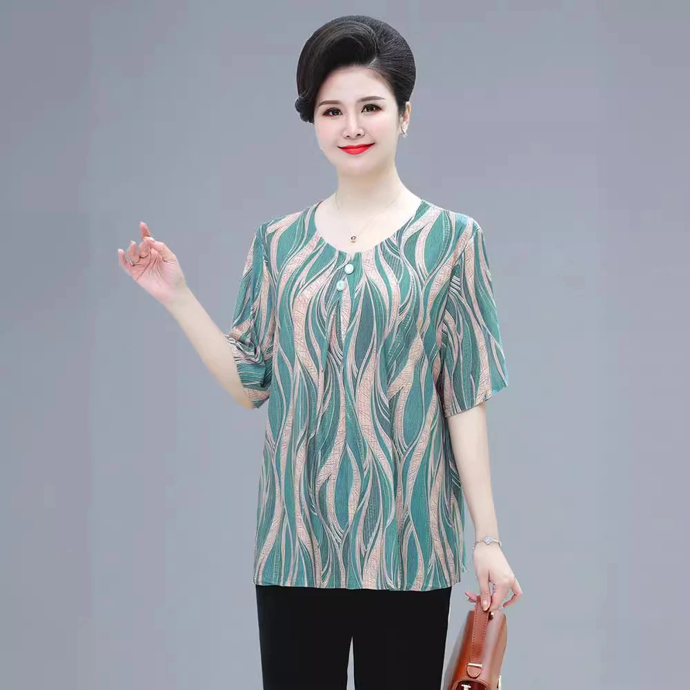中老年人夏装女t恤宽松妈妈上衣加肥特大码老年胖奶奶装套装