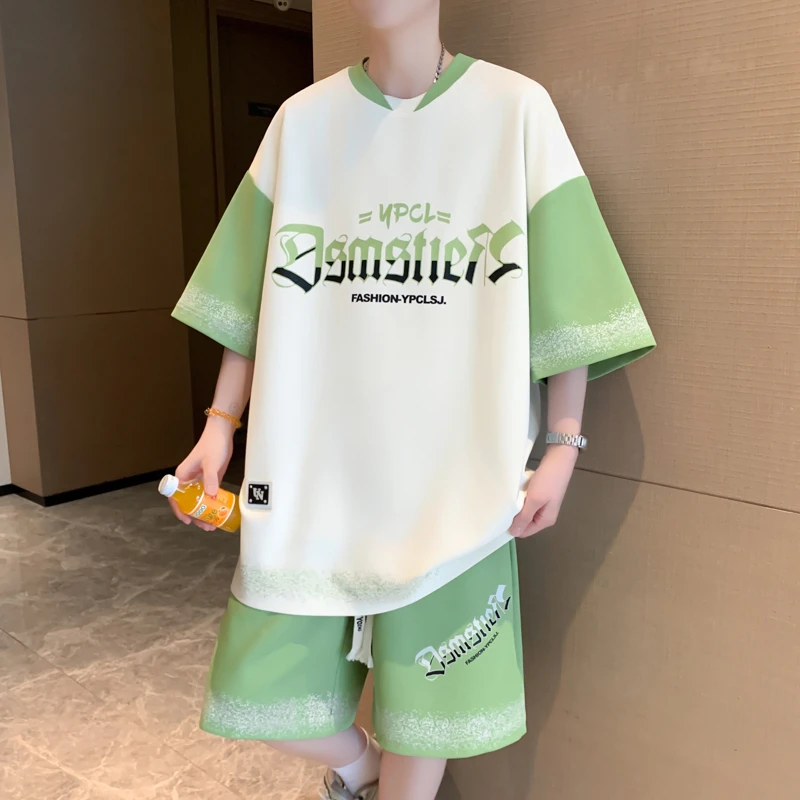 夏季新款男生帅气短袖短裤青少年中学生薄款宽松潮流休闲运动套装