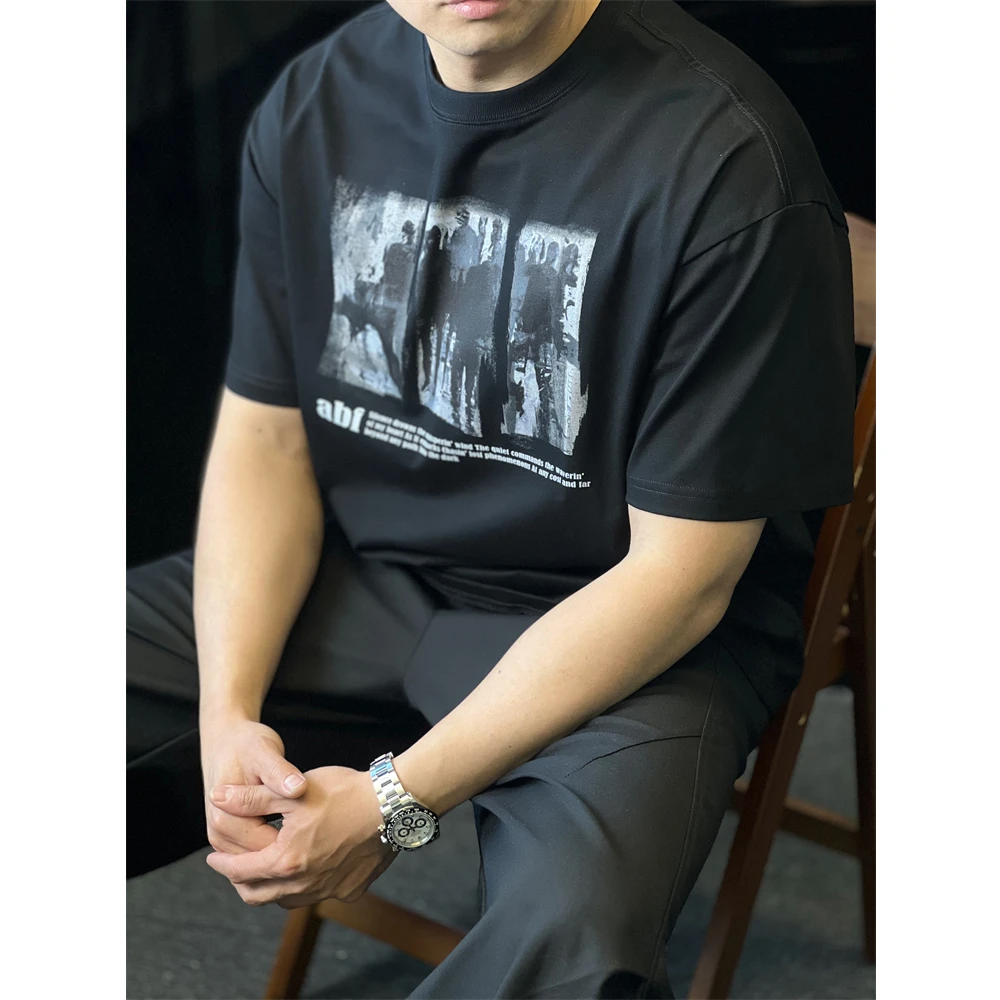 简素Design美式纯棉印花短袖T恤男宽松简约休闲通勤内搭上衣春夏
