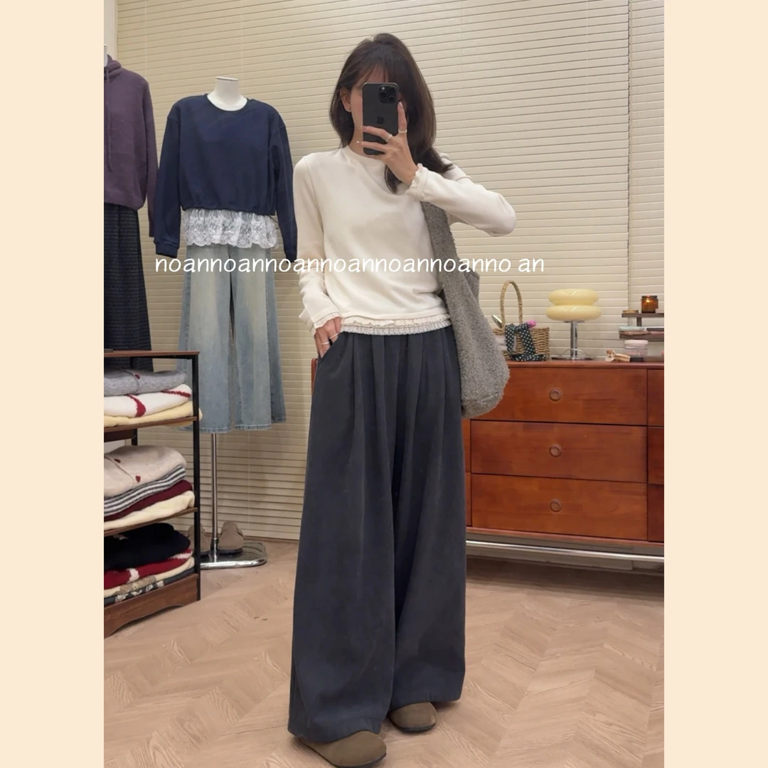 木白【Zona】“贴身穿”秋冬新款ins韩版拼接蕾丝休闲加绒打底T恤