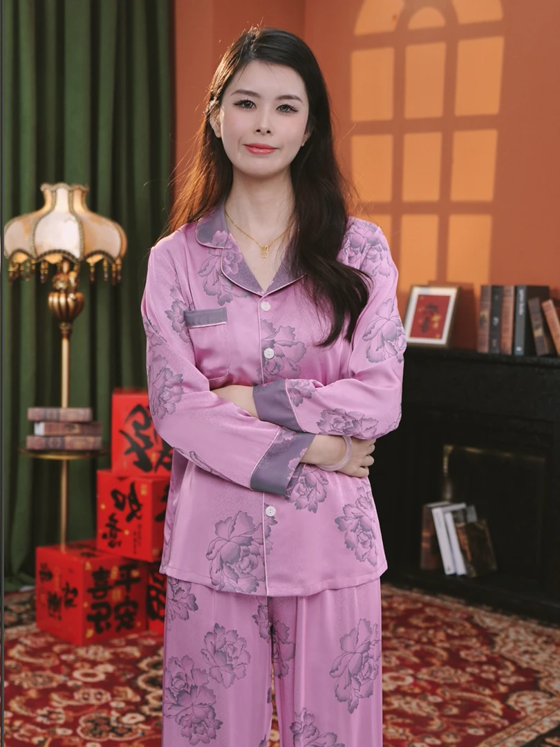 【长袖】宽松仿真印花秋冬睡衣女套装大码长袖女士夏天春夏YR