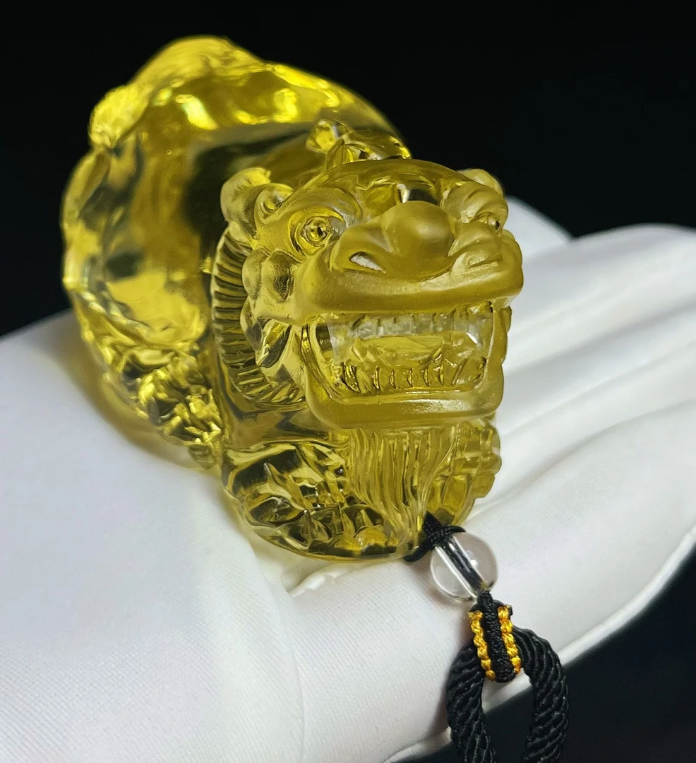 天然水晶黄水晶貔貅手把件