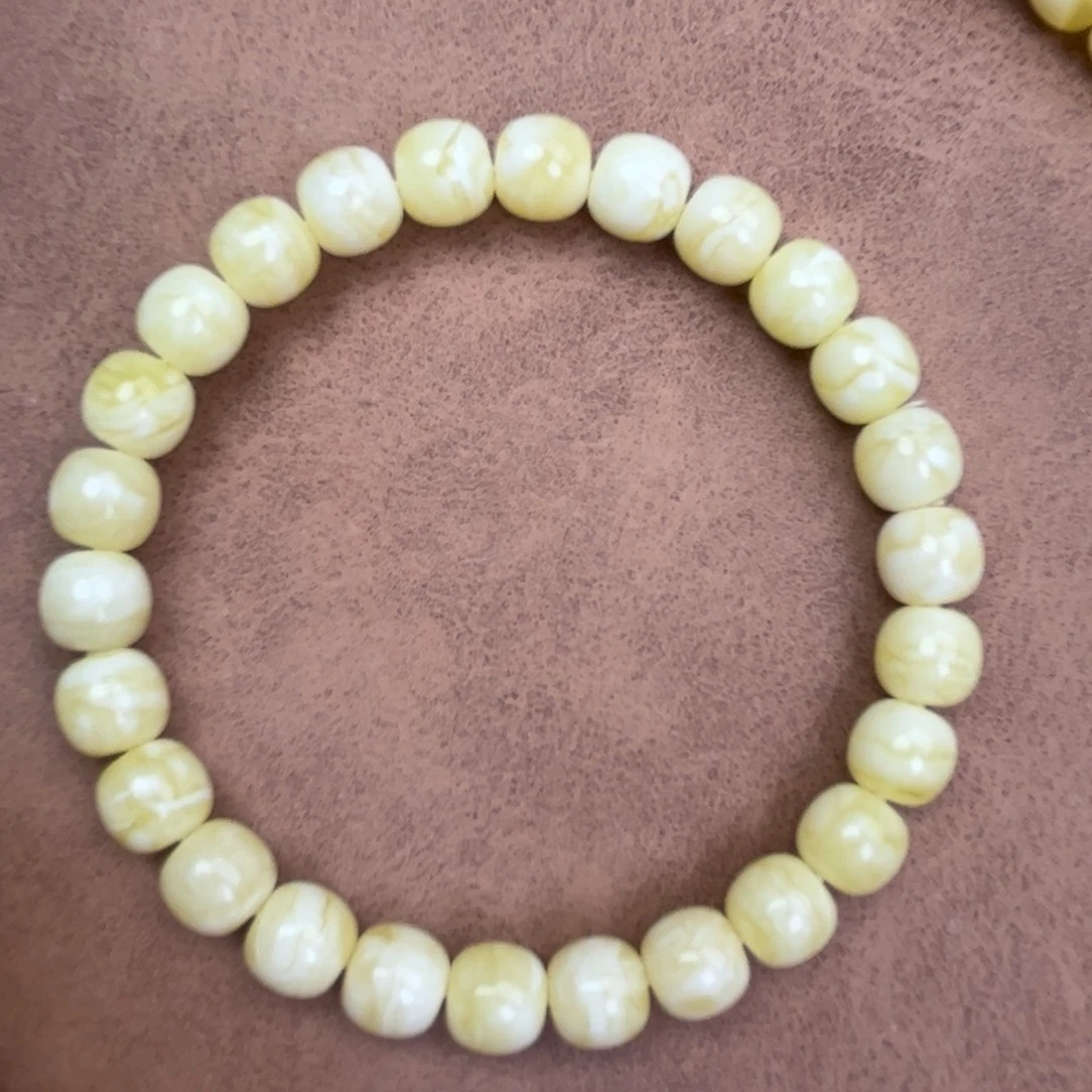 蜜蜡未镶嵌手串纯天然俄料白蜡金纹虎皮8*7.5腕口17+