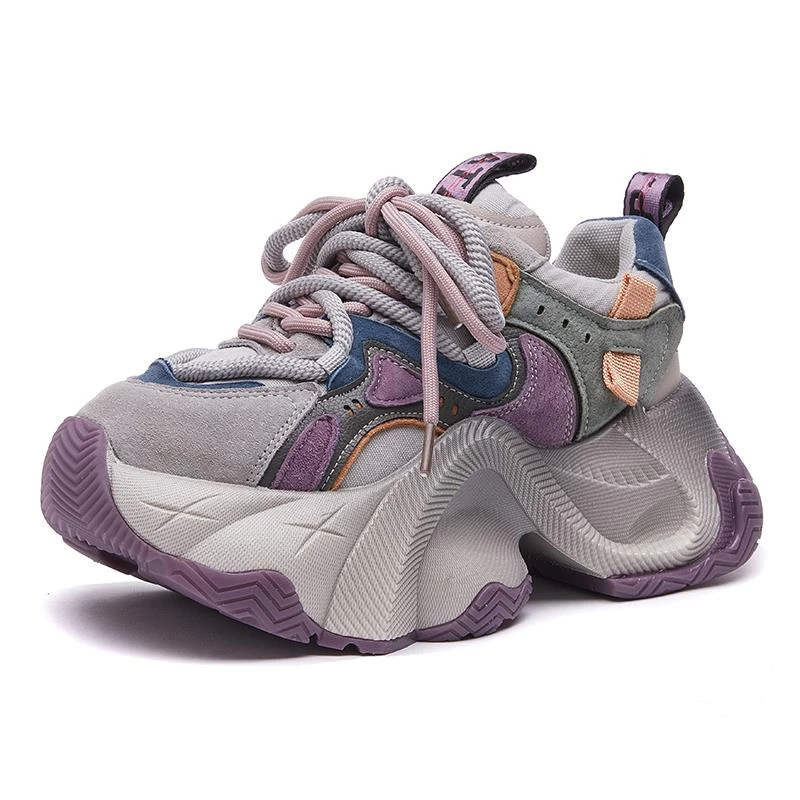 【万达撤柜】欧洲站老爹鞋女款2024秋季新款真皮厚底增高百搭休闲运