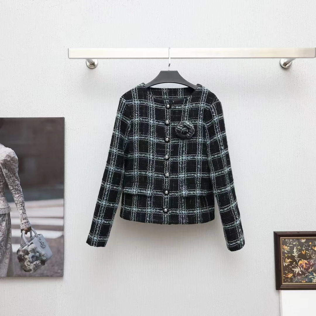 【晨老板】~ceilina【蓝屿海湾】时尚粗花呢格纹长袖外套79242044