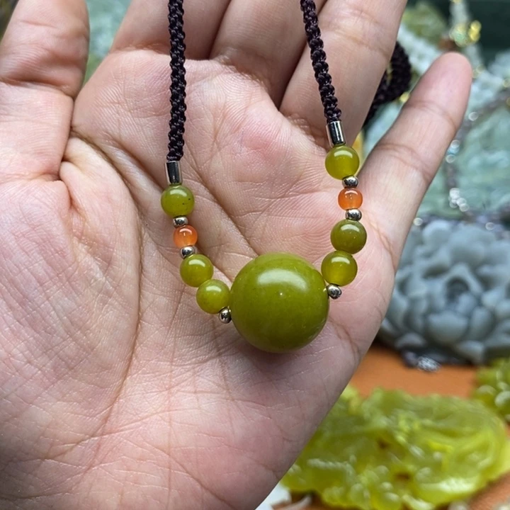 未镶嵌岫玉吊坠毛衣链锁骨链