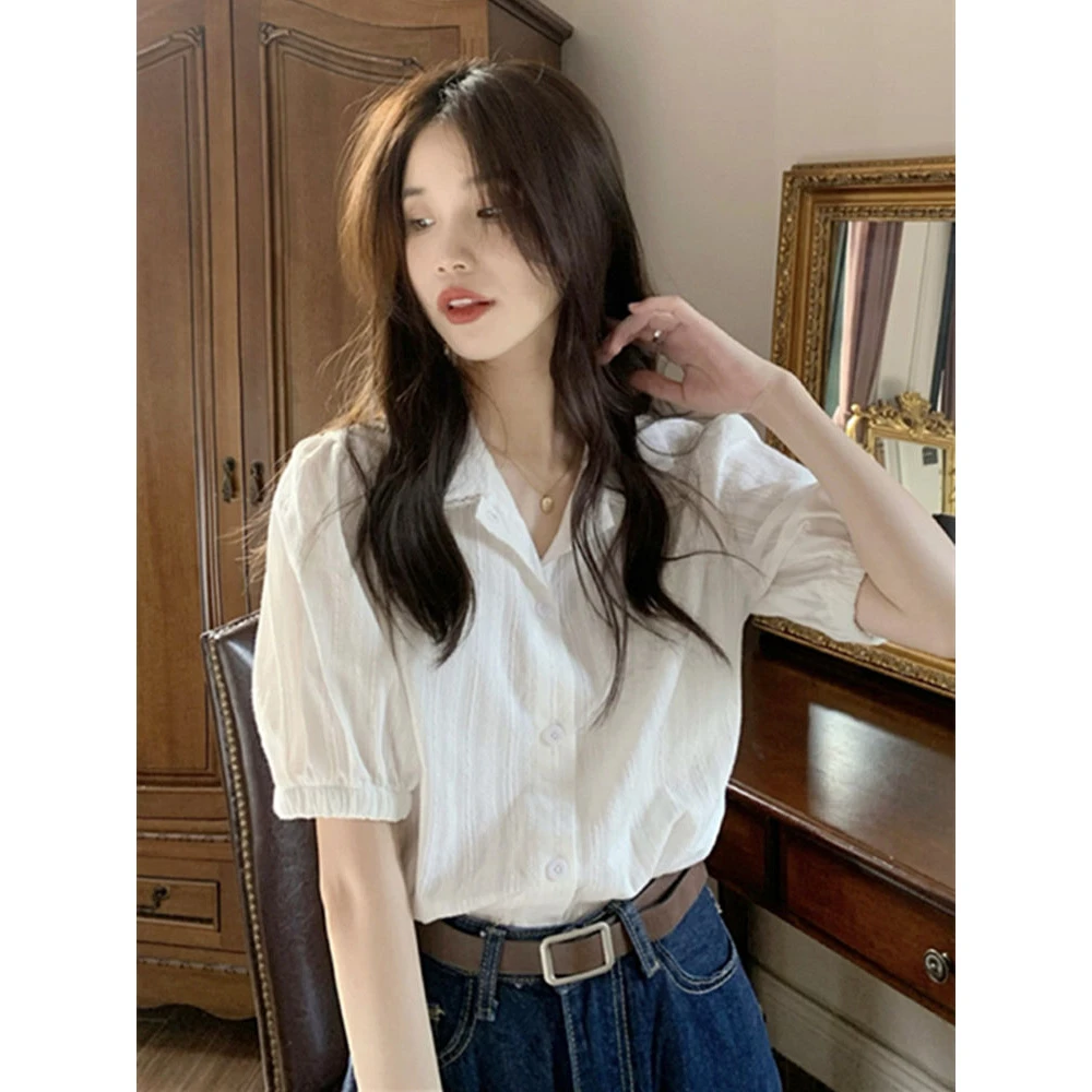 衬衣复古梨花洋气韩系温柔短袖衬衫女夏季新款设计感小众蕾丝花